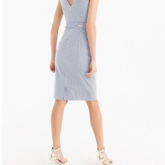 J. Crew Nautical Coastal V Neck Seersucker Tie Front Sleeveless Dress Sz 2 - Picture 2 of 11